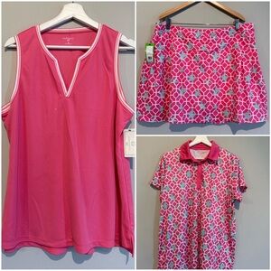 CROWN & IVY 3 Piece Matching Outfit Set Golf Tennis Women XL/14 Starfish Summer